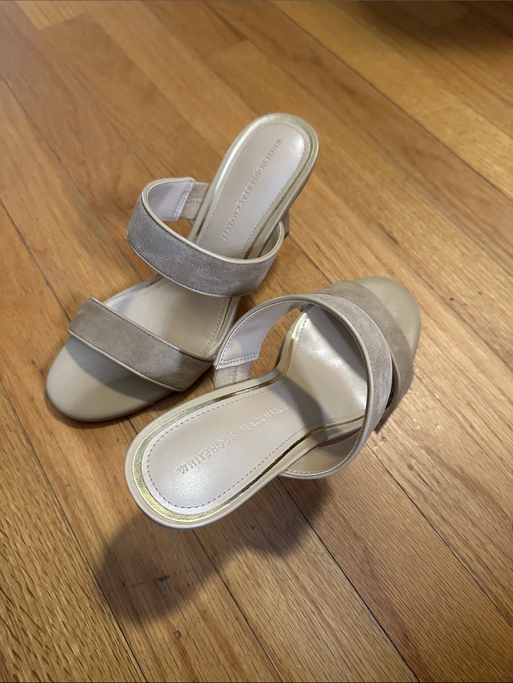 White House Black Market Taupe Suede Double-Strap Slide Sandals